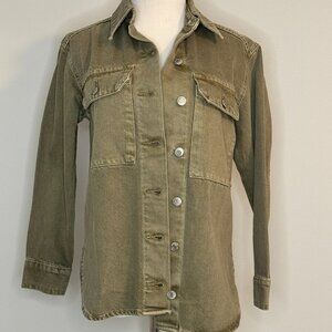 Mango - Pocket Denim Overshirt - Olive Green - XXS